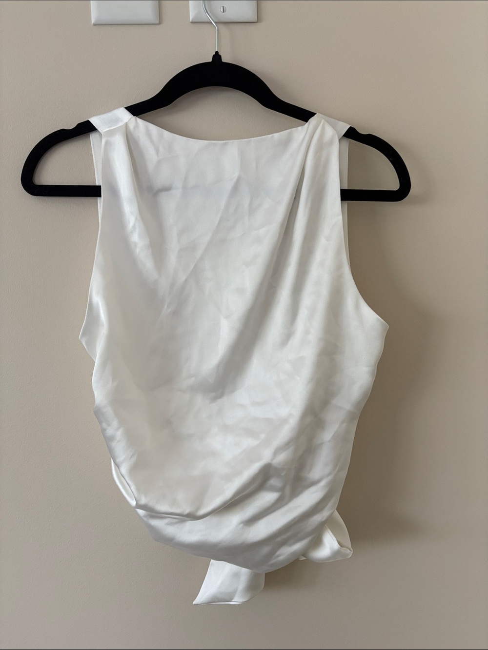 NWT Zara White Satin Draped Open Back Tank Size M